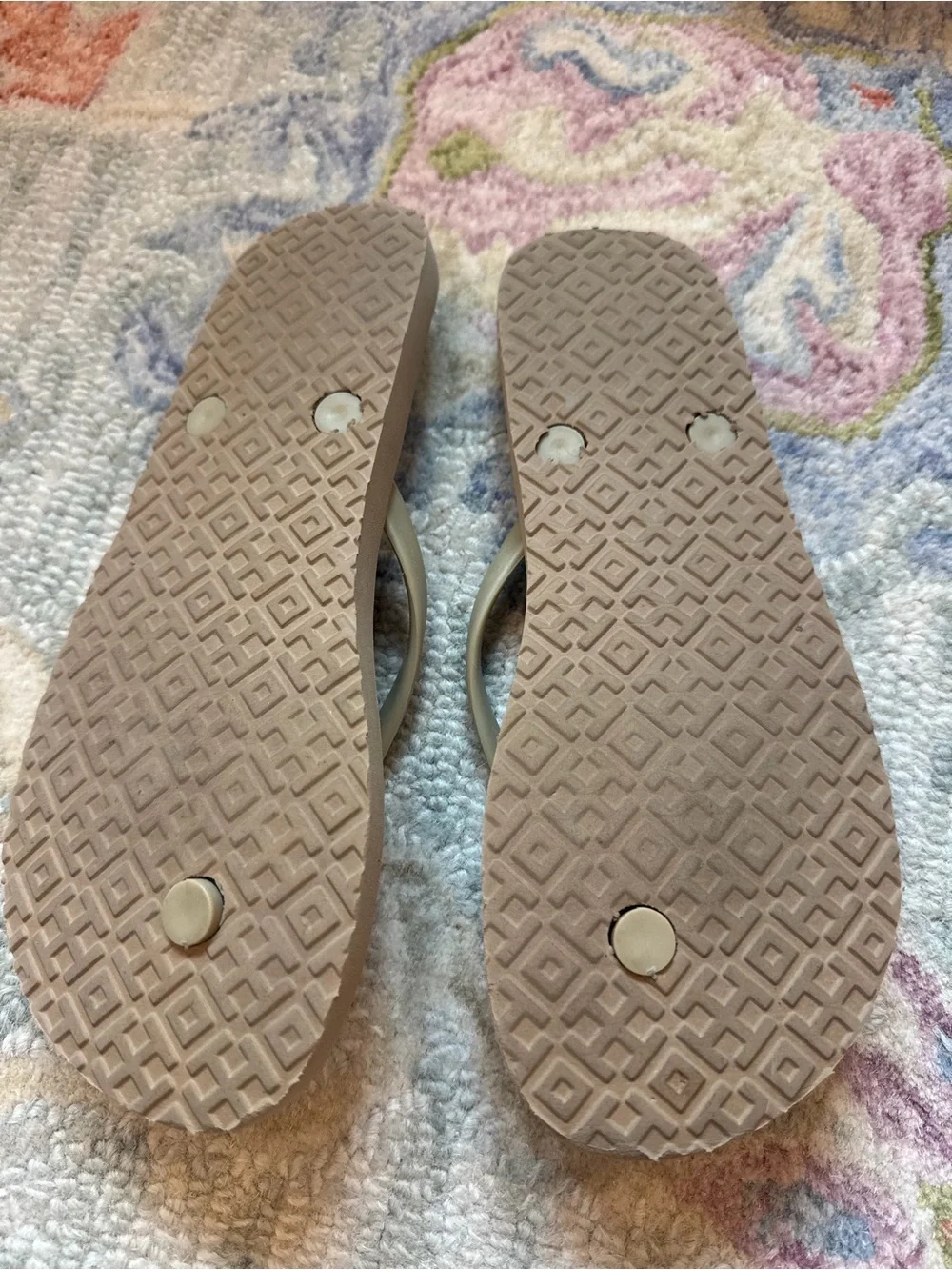 Tory Burch Taupe Flip Flop Sandals with Gold Logo
